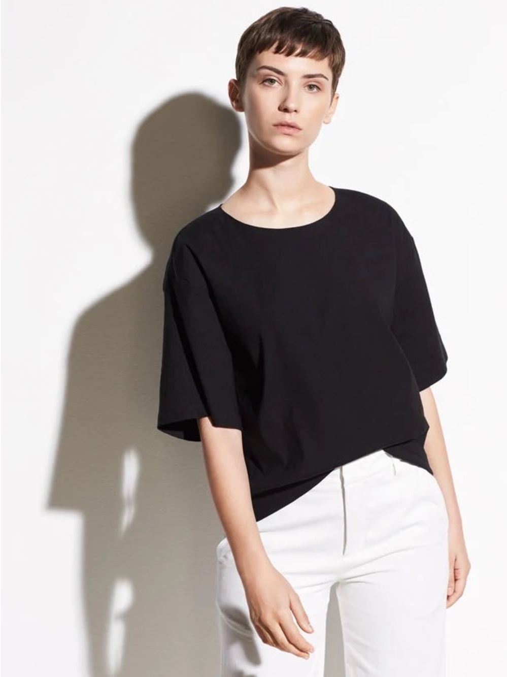 Vince Women’s Large Linen Crew Neck T-Shirt Short Sleeve Black
